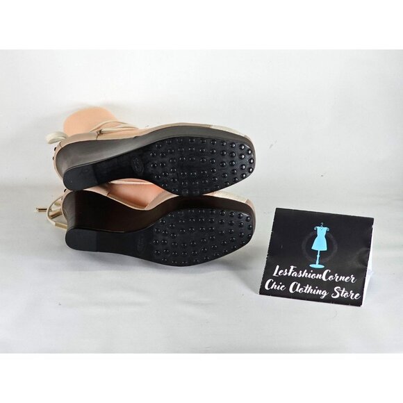 Tod’s Women's Beige Leather Cream Canvas Zeppa Lace Up Wedge Sandals Sz 7 274 - Picture 8 of 16
